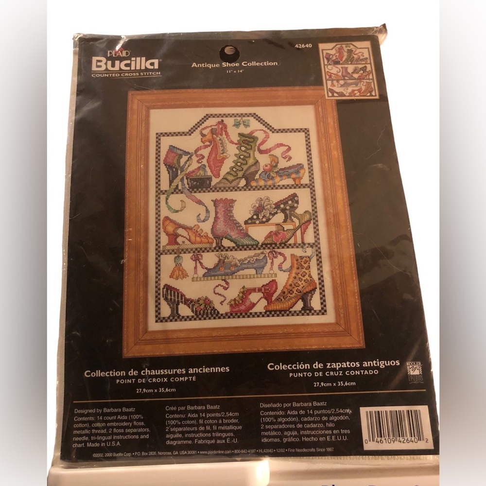 NIP Bucilla Counted X Stitch Kit ANTIQUE SHOES cy 2000 11" x 14" finished #42640